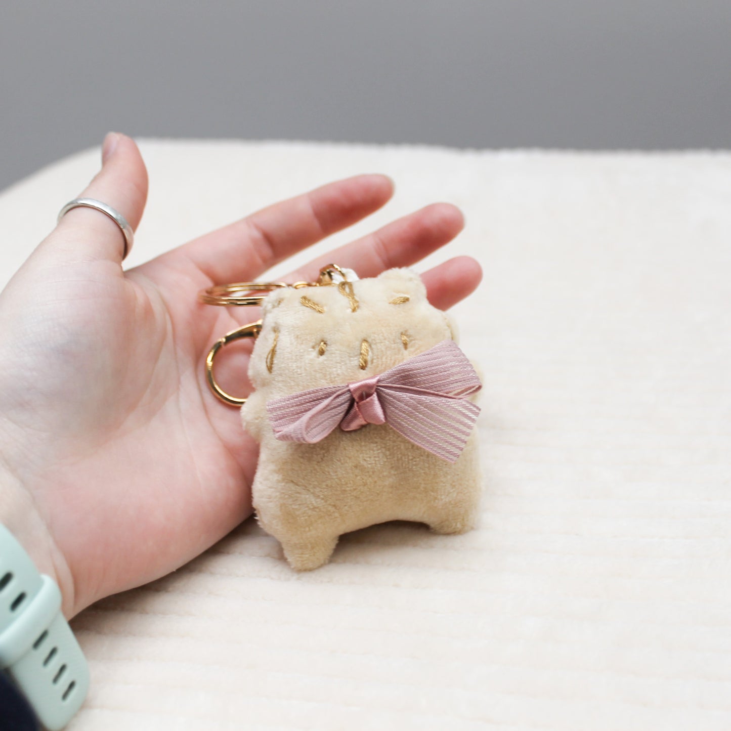 Handmade plush keychain | light creme and beige