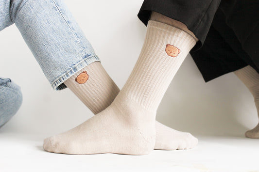 Beary Embroidered Socks