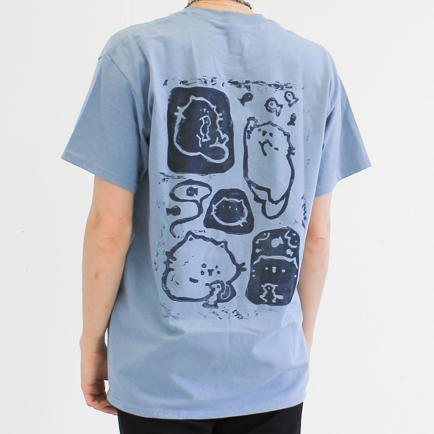 Blue Cat Shirt | Handprinted