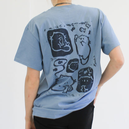 Blue Cat Shirt | Handprinted